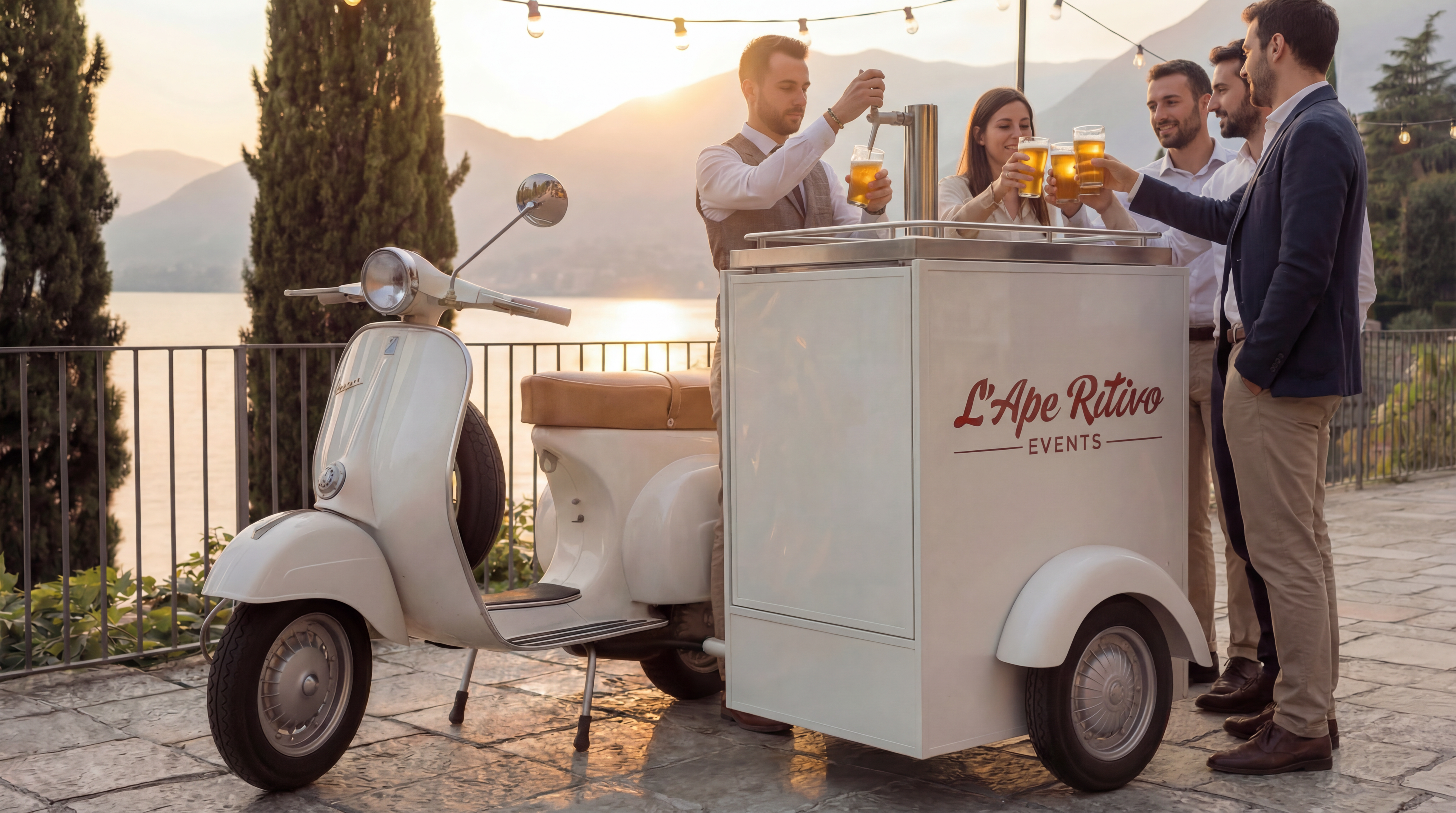 Vespa Sidecar bar birra artigianale spillatura eventi matrimoni Lago di Como